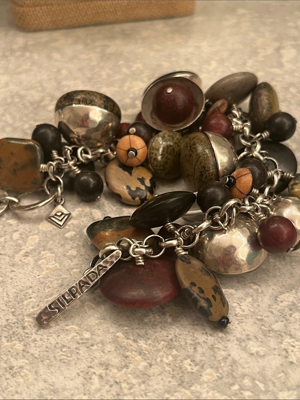 Silpada Multicolor Earth-Tone Bead & Silver Charm Bracelet